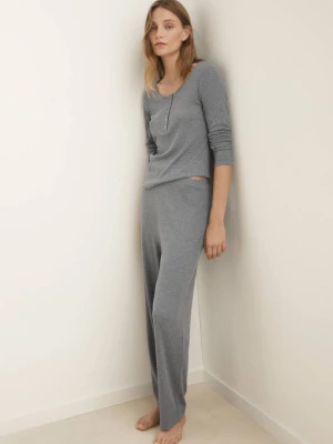 Koszulka z prążkowanej dzianiny na guziki średni szary - Kobieta - - MANGO