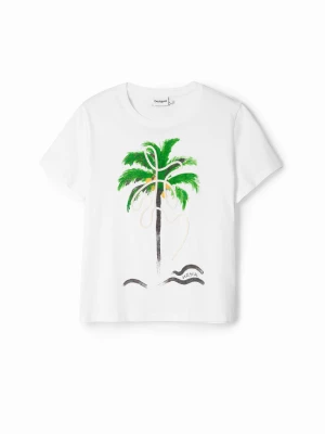 Koszulka z ręcznie malowaną palmą Desigual