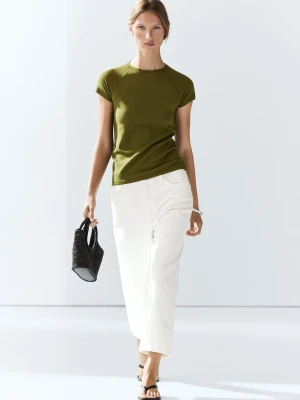 Koszulka Z Rękawem Raglanowym - Khaki - Massimo Dutti - Female