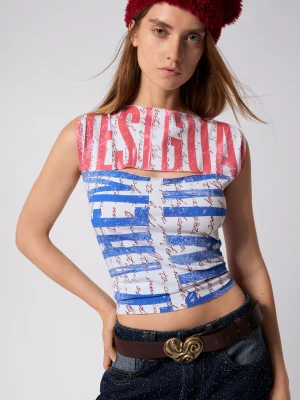 Koszulka z rozcięciem i napisami Desigual
