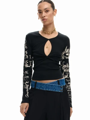 Koszulka z rozcięciem z nadrukiem z literami Desigual