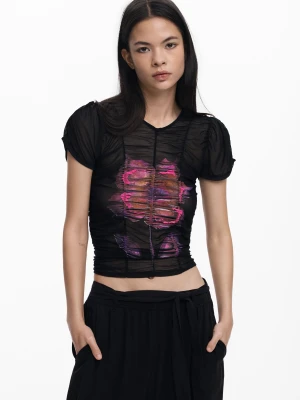 Koszulka z tiulu w kwiaty Desigual