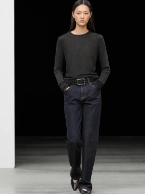Koszulka Z Wełną, Długi Rękaw - Ciemnoszary - Massimo Dutti - Female