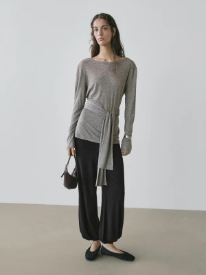 Zdjęcie produktu Koszulka Z Wiązaniem - Szary Melanżowy - - Massimo Dutti - Kobieta