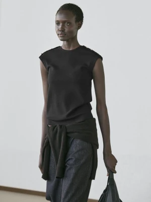 Koszulka Z Wydłużonymi Ramionami I Ozdobnymi Guzikami - Czarny - - Massimo Dutti - Kobieta