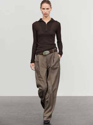 Koszulka Z Zamkiem Błyskawicznym Z Bawełnianej Mieszanki - Szarobrązowy - Massimo Dutti - Female