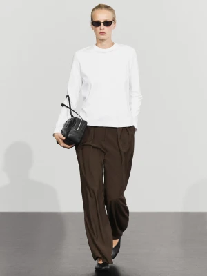 Koszulka Ze 100% Bawełny Interlock Z Długim Rękawem - Biały Złamany - Massimo Dutti - Female