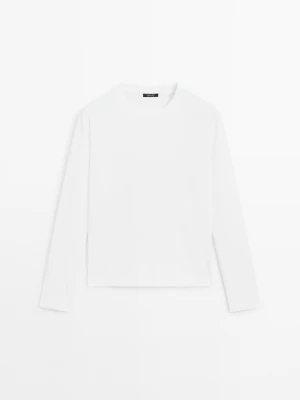 Zdjęcie produktu Koszulka Ze 100% Bawełny Interlock Z Długim Rękawem - Biały Złamany - - Massimo Dutti - Kobieta