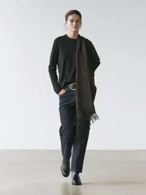 Koszulka Ze 100% Bawełny Interlock Z Długim Rękawem - Czarny - Massimo Dutti - Female