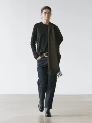 Koszulka Ze 100% Bawełny Interlock Z Długim Rękawem - Czarny - - Massimo Dutti - Kobieta