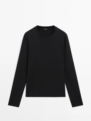 Zdjęcie produktu Koszulka Ze 100% Bawełny Interlock Z Długim Rękawem - Czarny - - Massimo Dutti - Kobieta