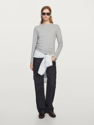 Koszulka Ze 100% Bawełny Interlock Z Długim Rękawem - Średni Szary - - Massimo Dutti - Kobieta