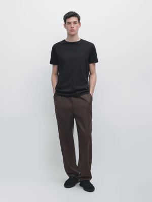 Koszulka Ze 100% Bawełny Merceryzowanej - Czarny - Massimo Dutti - Male
