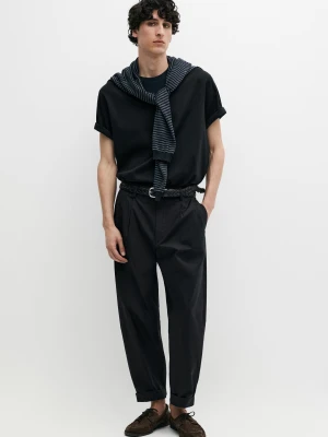 Koszulka Ze 100% Bawełny Merceryzowanej - Czarny - - Massimo Dutti - Mężczyzna