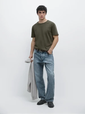 Koszulka Ze 100% Bawełny Merceryzowanej - Khaki - Massimo Dutti - Male