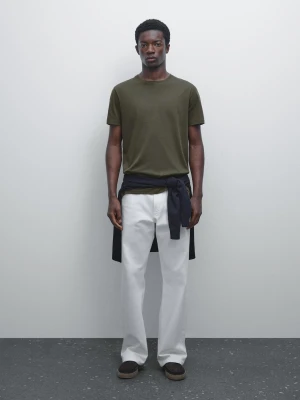 Koszulka Ze 100% Bawełny Merceryzowanej - Khaki - - Massimo Dutti - Mężczyzna