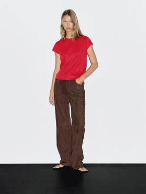 Koszulka Ze 100% Bawełny Merceryzowanej Z Krótkim Rękawem - Intens Czer - - Massimo Dutti - Kobieta