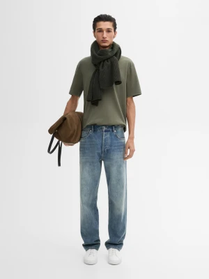 Koszulka Ze 100% Bawełny Merceryzowanej - Zieleń Mchu - - Massimo Dutti - Mężczyzna
