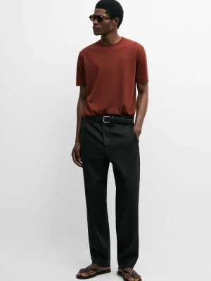Zdjęcie produktu Dzianinowy Sweter Z Krótkim Rękawem Ze 100% Bawełny - Ognista Pomarańcza - - Massimo Dutti - Mężczyzna