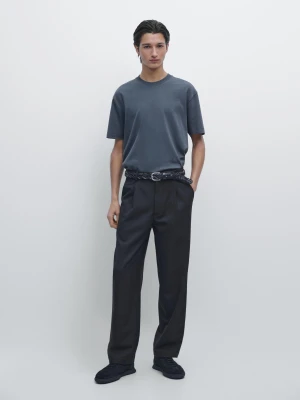 Koszulka Ze 100% Bawełny Średniej Grubości - Błękit Królewski - - Massimo Dutti - Mężczyzna