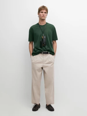 Koszulka Ze 100% Bawełny Średniej Grubości - Butelkowy - - Massimo Dutti - Mężczyzna