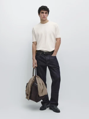 Koszulka Ze 100% Bawełny Średniej Grubości - Surowy - - Massimo Dutti - Mężczyzna