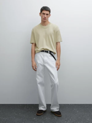 Koszulka Ze 100% Bawełny Średniej Grubości - Zielonkawy - - Massimo Dutti - Mężczyzna