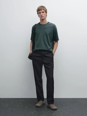 Koszulka Ze 100% Bawełny Średniej Grubości - Zielony - - Massimo Dutti - Mężczyzna