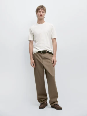 Zdjęcie produktu Dzianinowy Sweter Z Krótkim Rękawem Ze 100% Bawełny - Surowy - - Massimo Dutti - Mężczyzna