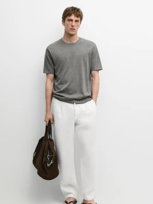 Koszulka Ze 100% Bawełny - Szary Średni - - Massimo Dutti - Mężczyzna