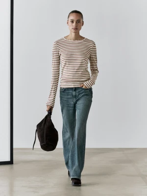 Koszulka Ze 100% Bawełny W Paski - Beżowy Pop - - Massimo Dutti - Kobieta