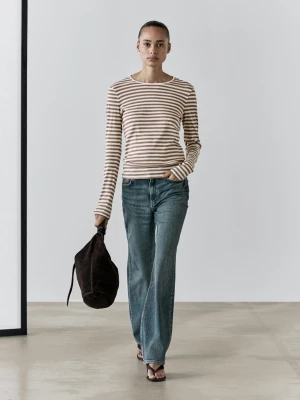 Zdjęcie produktu Koszulka Ze 100% Bawełny W Paski - Beżowy Pop - - Massimo Dutti - Kobieta
