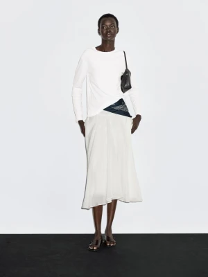 Koszulka Ze 100% Bawełny Z Długim Rękawem - Biały - - Massimo Dutti - Kobieta