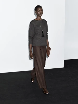 Koszulka Ze 100% Bawełny Z Długim Rękawem - Szary Antracytowy - - Massimo Dutti - Kobieta