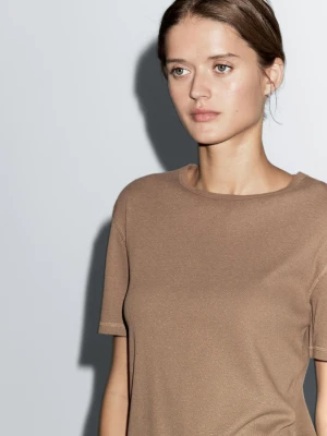 Koszulka Ze 100% Bawełny Z Efektem Sprania - Jasnobeżowy - - Massimo Dutti - Kobieta