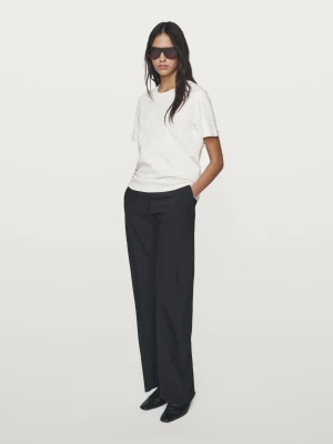Koszulka Ze 100% Bawełny Z Interlockiem I Okrągłym Dekoltem - Surowy - - Massimo Dutti - Kobieta