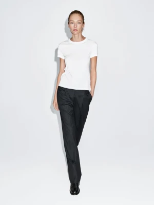 Zdjęcie produktu Koszulka Ze 100% Bawełny Z Krótkim Rękawem - Biały Złamany - - Massimo Dutti - Kobieta