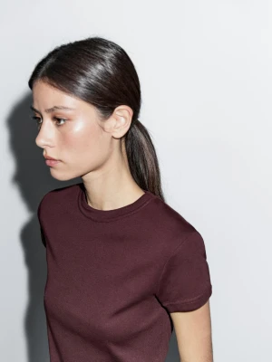 Koszulka Ze 100% Bawełny Z Krótkim Rękawem - Bordowy - - Massimo Dutti - Kobieta