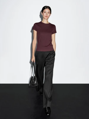 Zdjęcie produktu Koszulka Ze 100% Bawełny Z Krótkim Rękawem - Bordowy - - Massimo Dutti - Kobieta