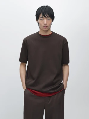 Koszulka Ze 100% Bawełny Z Krótkim Rękawem - Brązowy - - Massimo Dutti - Mężczyzna