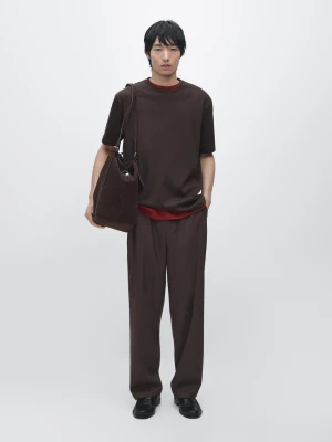 Koszulka Ze 100% Bawełny Z Krótkim Rękawem - Brązowy - - Massimo Dutti - Mężczyzna