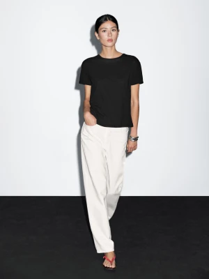 Koszulka Ze 100% Bawełny Z Krótkim Rękawem - Czarny - - Massimo Dutti - Kobieta