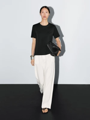 Koszulka Ze 100% Bawełny Z Krótkim Rękawem - Czarny - - Massimo Dutti - Kobieta