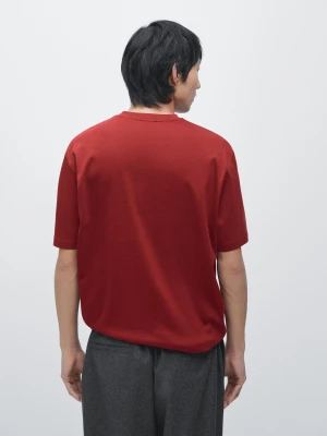 Koszulka Ze 100% Bawełny Z Krótkim Rękawem - Czerwony - - Massimo Dutti - Mężczyzna