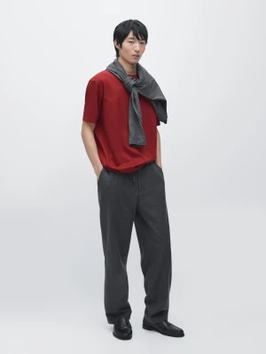 Koszulka Ze 100% Bawełny Z Krótkim Rękawem - Czerwony - - Massimo Dutti - Mężczyzna