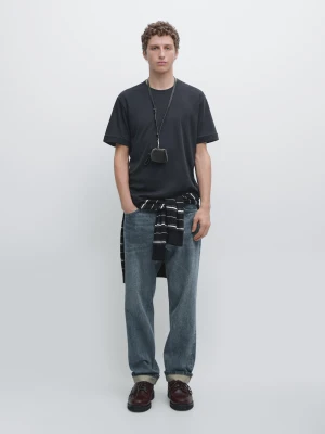 Contrast Collar T-Shirt, 100% Cotton - Granatowy - - Massimo Dutti - Mężczyzna