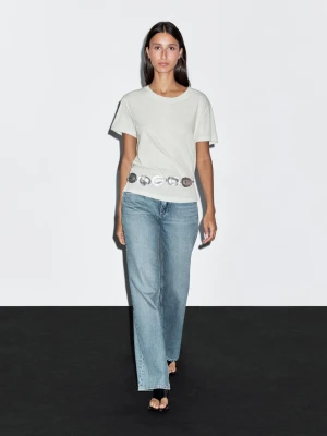 Lekka Koszulka Z Krótkim Rękawem - Grynszpan - - Massimo Dutti - Kobieta