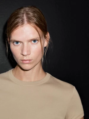 Koszulka Ze 100% Bawełny Z Krótkim Rękawem - Popielaty - - Massimo Dutti - Kobieta