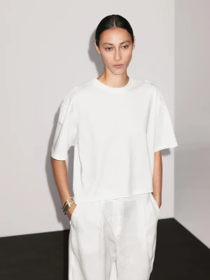 Koszulka Ze 100% Bawełny Z Krótkim Rękawem - Surowy - - Massimo Dutti - Kobieta