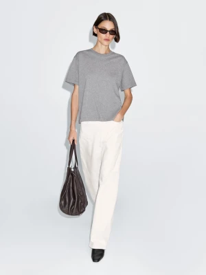 Koszulka Ze 100% Bawełny Z Krótkim Rękawem - Szary - - Massimo Dutti - Kobieta